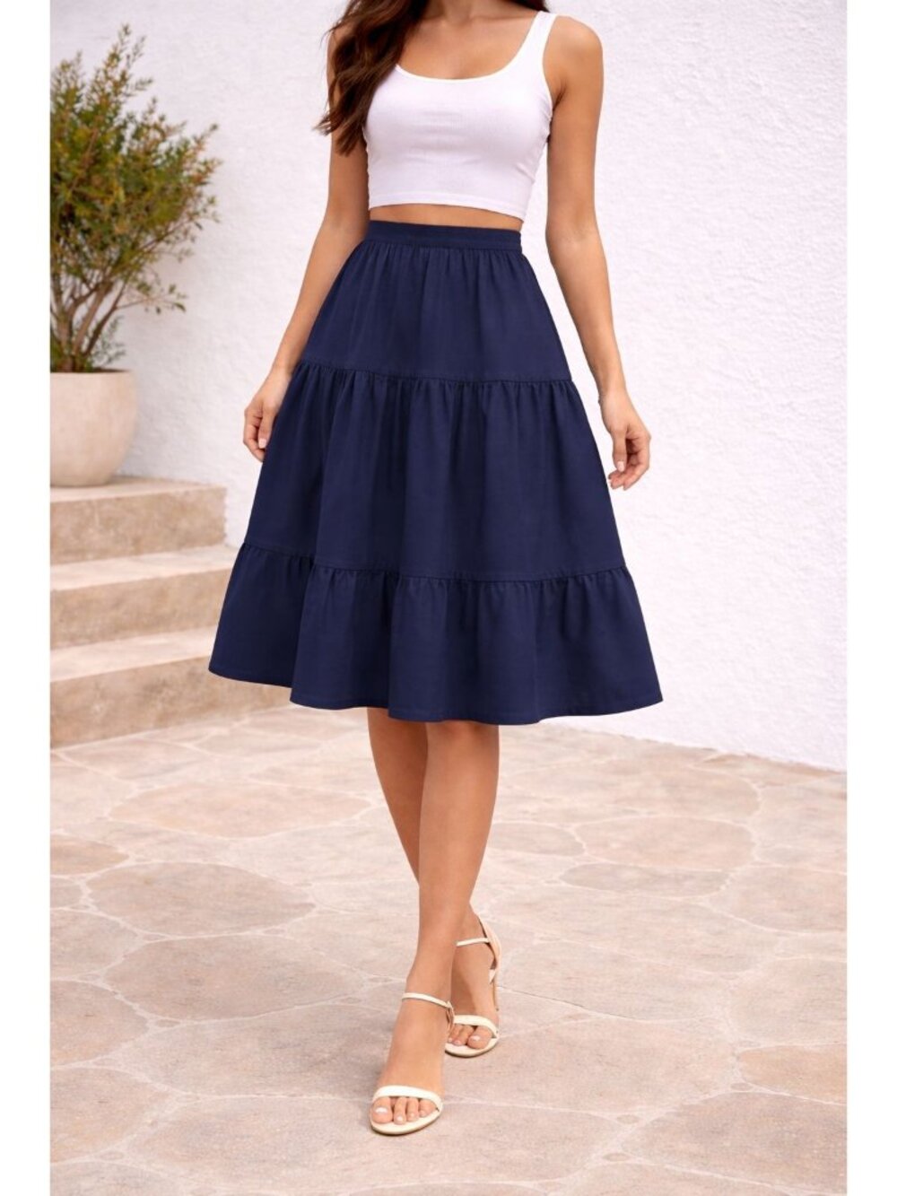 NWT $2200 Ralph Lauren Collection Tiered Silk Taffeta Skirt Navy SZ 6
